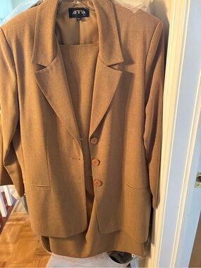 Anna Tan 3-piece Camel Blazer/blouse/Skirt Set